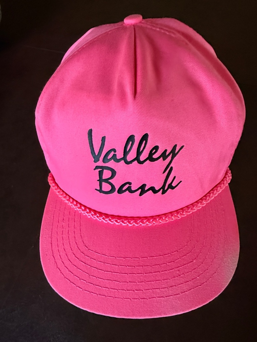 Vintage “Valley Bank” Hot Pink Rope-Trim Trucker Hat